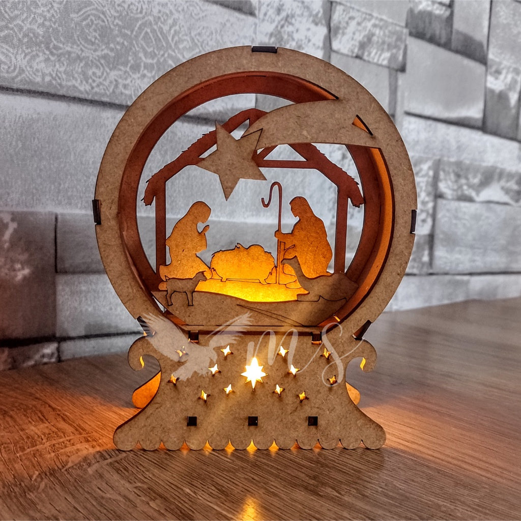 Luminária Led Presépio Mdf Lembrança Presente de Natal